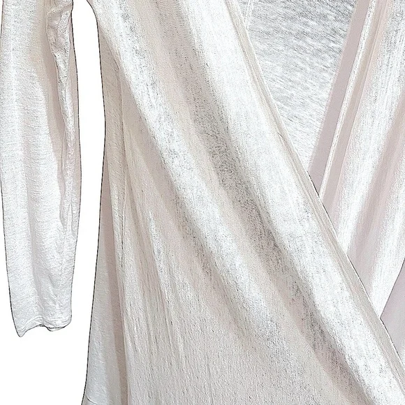 Tahari White Linen Jersey Longline Open Front Lightweight Cardigan Sweater Large - Picture 7 of 9